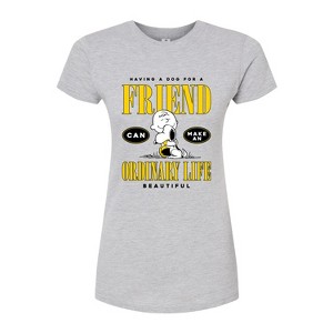 Women's - Peanuts - Dog Friend Make Ordinary Life Beautiful Fitted Graphic T-Shirt - 1 of 4