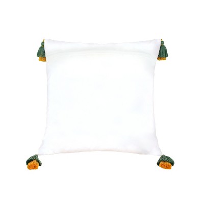 18" White Cotton Embroidered Christmas Tree Pillow with Tassels