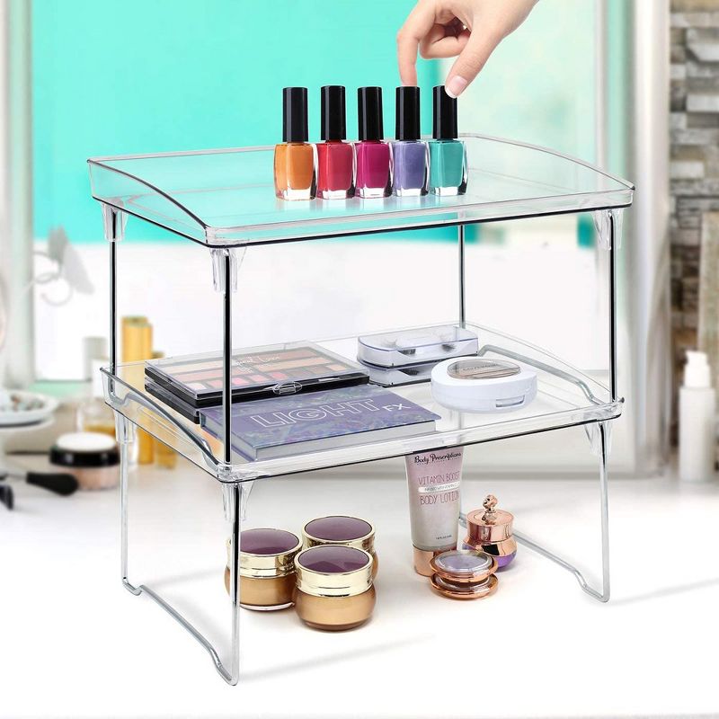 2 Tier Sorbus Foldable Storage Shelf Organizer Stand Racks for Undersink, Kitchen Cabinets, Pantry, Countertops, Clear Plastic/Metal, 3 of 9