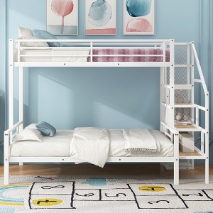 YOOCOZZ Twin Over Full Metal Bunk Bed with Storage Staircase and Built-in Small Wardrobe - 1 of 4