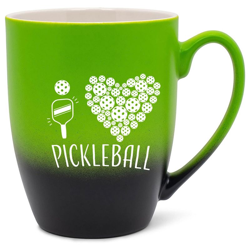 Elanze Designs I Heart Pickleball Two Toned Ombre Matte Green and Black 12 ounce Ceramic Stoneware Coffee Cup Mug, 1 of 2