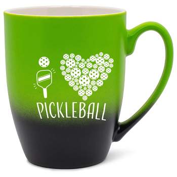 Elanze Designs I Heart Pickleball Two Toned Ombre Matte Green and Black 12 ounce Ceramic Stoneware Coffee Cup Mug