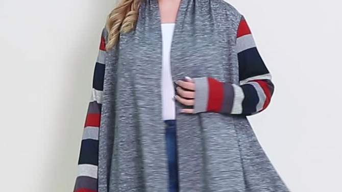 Agnes Orinda Women's Plus Size Outerwear Asymmetric Colorblock Open Front Knit Cardigan, 2 of 7, play video