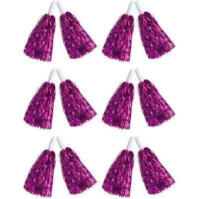 Juvale 6 Pairs Sports Cheerleading Pom Poms, Metallic Pink Foil Fringe