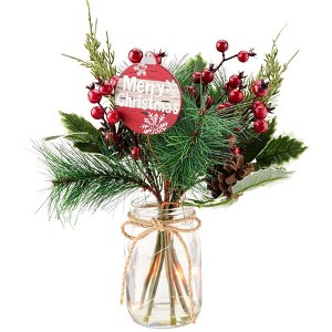 The Lakeside Collection Christmas Poinsettia Evergreen and Pink Candy Vase With Fairy Lights - 1 of 2