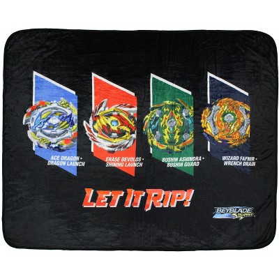 Intimo Beyblade Burst Spinner Tops Let It Rip! Plush Fleece Throw Blanket Black