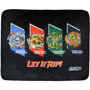 Intimo Beyblade Burst Spinner Tops Let It Rip! Plush Fleece Throw Blanket Black - 1 of 4