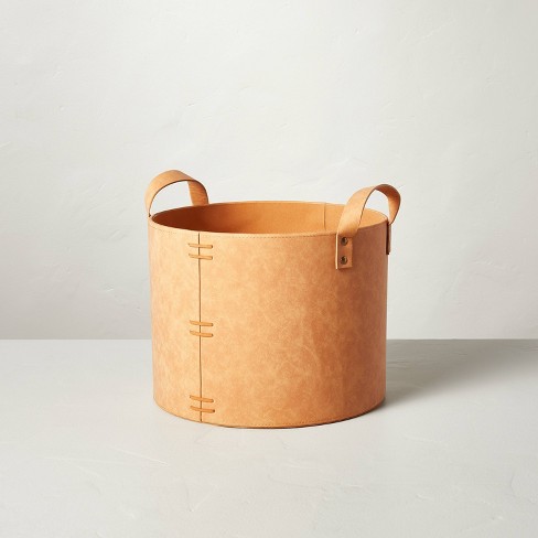Medium Faux Leather Storage Bin Camel Brown - Hearth & Hand™ With 
