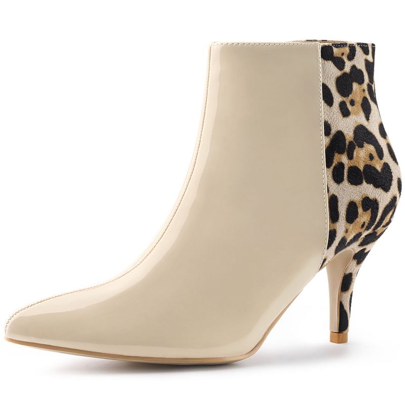 Allegra K Women's Contrast Color Leopard Print Stiletto Heel Ankle Boots, 1 of 7