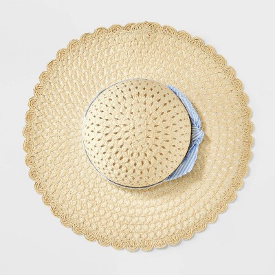 Girls&#39; Straw Floppy Hat with Scalloped Edge and Bow - Cat &#38; Jack&#8482; Brown