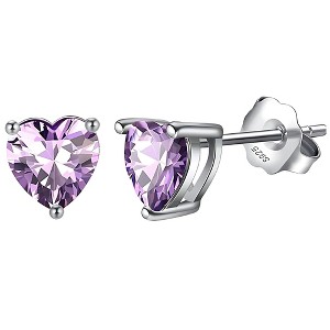 Birthstone Heart Earrings for Women by Ginger Lyne 6mm CZ Solitaire Stud Earrings Sterling Silver - 1 of 4