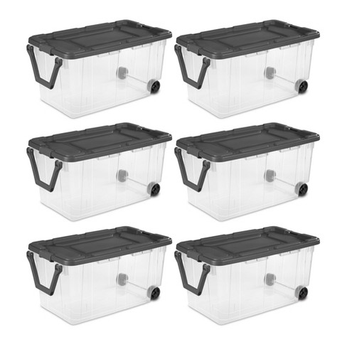 Sterilite 160 Quart Plastic Stacker Box, Lidded Storage Bin Container for  Home and Garage Organizing, Shoes, Tools, Clear Base & Gray Lid, 2-Pack