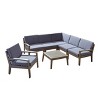 GDFStudio Parma Outdoor Acacia Wood 6 Seater Sectional Sofa and Club Chair Set with Cushions - 2 of 4