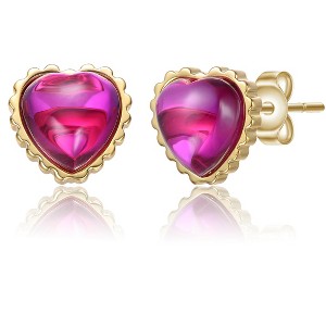 Guili Kids' Sterling Silver Heart Stud Earrings, 14k Gold Plated with Sparkling Pink Cubic Zirconia - Hypoallergenic and Perfect for Any Occasion - 1 of 3