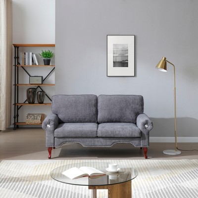 GDFStudio Sheila Linen Upholstery Sofa with Crystal button and Copper Nail