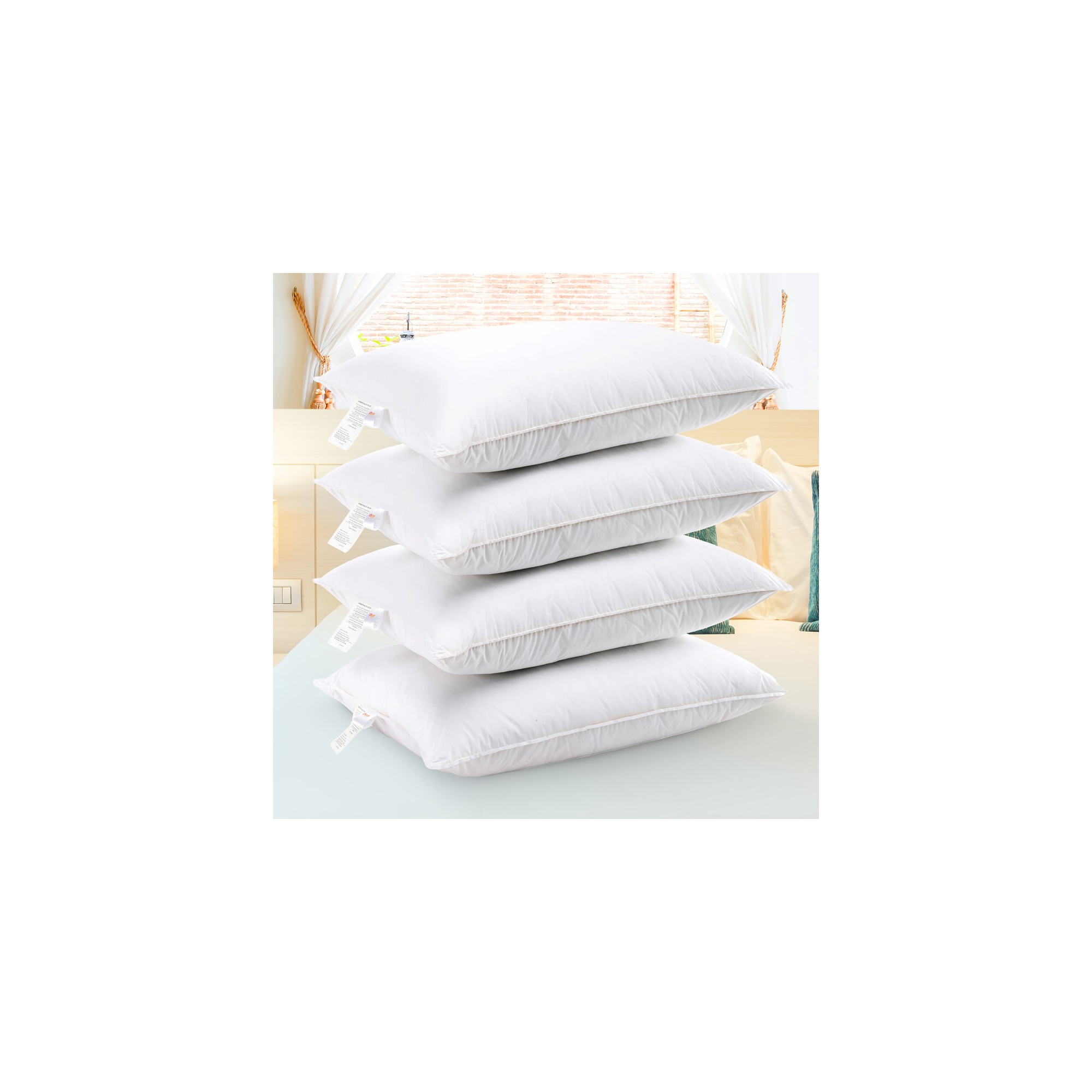 Cheer Collection Set of 4 Plush White Bed Pillows - Standard Size (20” x 28”)