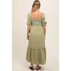 PinkBlush Light Olive Gauze Smocked Embroidered Square Neck Maternity Midi Dress - 4 of 4