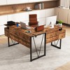 Tangkula 59" L-shaped Computer Desk w/ Charging Station Corner Desk Sturdy Metal Frame Brown - 3 of 4
