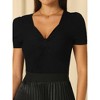 Hobemty Women's Casual Knit Sweetheart Neck Short Sleeve Ribbed Tops - 4 of 4