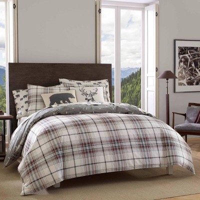 King Charcoal Plaid Cotton Duvet Cover Set with Shams