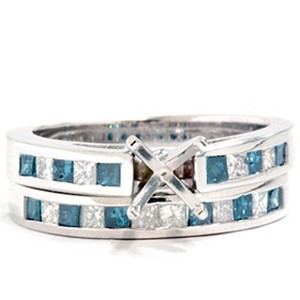 Pompeii3 1ct Blue Princess Diamond Engagement Wedding Ring Set Semi Mount - 1 of 4