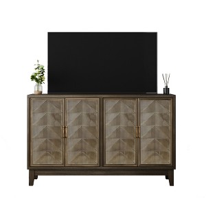 Lirago Vintage Sideboard Cabinet with Storage 55 Inch Large Accent Cabinet with 4 Doors Solid Wood Triangular Block Panels Brown - 1 of 4