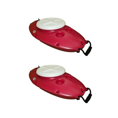 CreekKooler 30 Quart Floating Insulated Beverage Cooler Pull Behind Kayak Canoe, Red w/ 8' Adjustable Position Floating Cooler Tow Behind Rope Strap