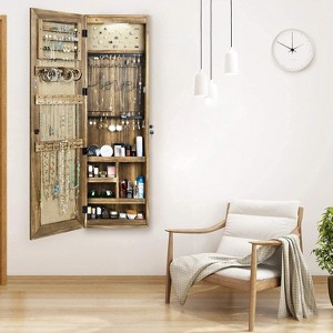 Sriracha Jewelry Armoire Cabinet, Solid Wood Jewelry Organizer with Full Length Mirror Wall/Door Mounted - 1 of 3