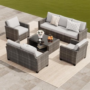 COZONY 5 Piece Patio Furniture Set, PE Rattan Sectional Sofa Coffee Table Washable Cushions for Garden Poolside - 1 of 4