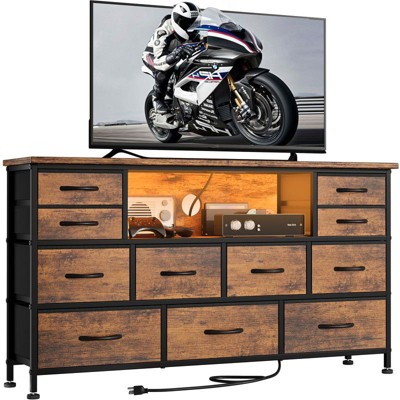Gikpal 11 Drawer Dresser, Dressers for Bedroom TV Stand for up to 32''- 55" TV, with Power Outlets LED Lights & Side Pocket, Chest of Drawers Dresser