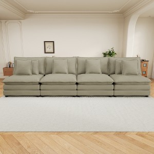 141.6" Corduroy Modular Straight Sectional Sofas with Two-Layer Seat Cushion, Removable Pillows and Extra-Deep Seat - 1 of 4