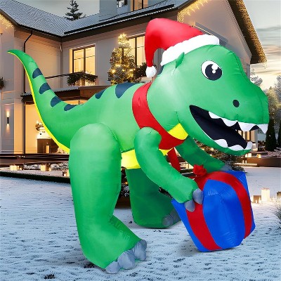 JOYFY 5 FT Christmas Inflatable Decoration, Blow Up Dinosaur with Gift Box Inflatable Yard Décor for Xmas Holiday Outdoor Garden Lawn Decoration
