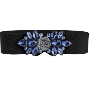 INSPIRE CHIC Women's Vintage Elegant Rose Flower Rhinestone Embellished Elastic Waist Belt 1Pcs - 1 of 4