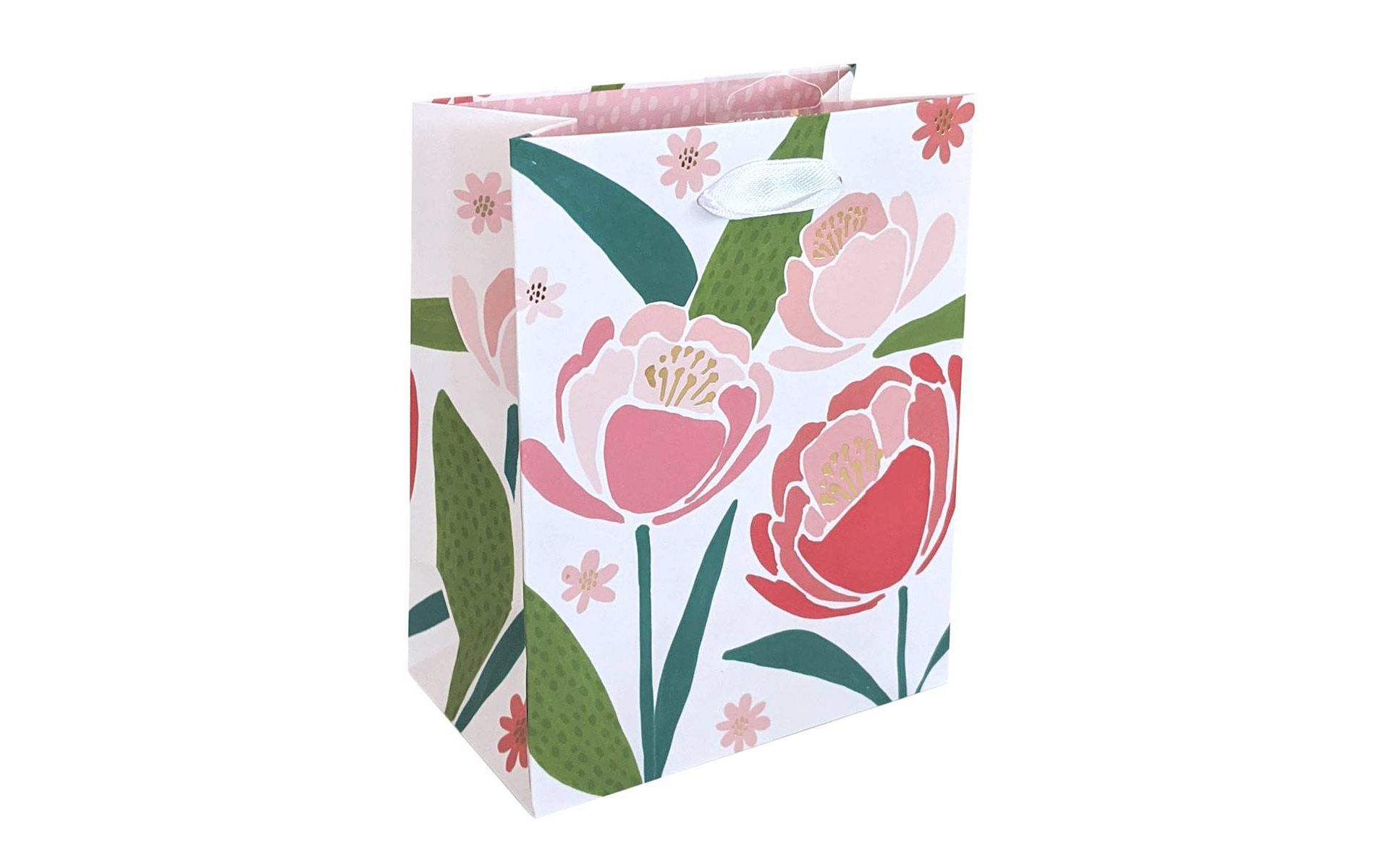 XS Petite Floral Gift Bag White/Pink - Spritz™: Small Birthday Gift Bag, Botanical Pattern, 6.25" Height, Paper Material