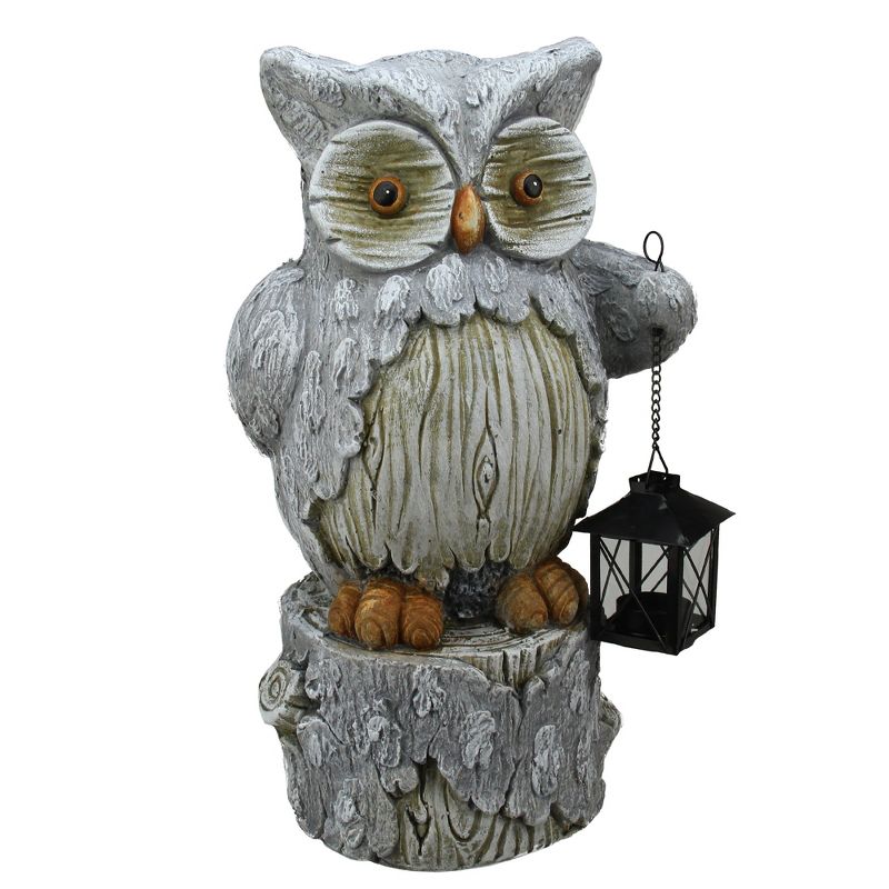 Northlight 17" Country Rustic Owl with Lantern on a Tree Stump Christmas Table Top Decoration, 1 of 2