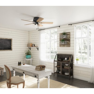 52" Matte Black and Wood Low Profile Ceiling Fan with LED Light