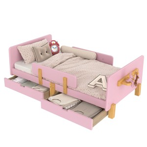 TopComfy Beds Full Size Platform Bed with Storage Drawers Solid Wood Beds Frame with Bed Guardrail for Bedroom, Pink, 78.74"*42.52"*23.23" - 1 of 4