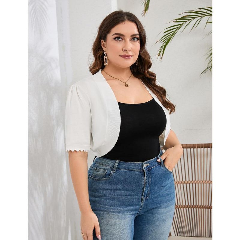 Whizmax Plus Size Cardigan Shrug For Women Casual Short Sleeve Open Front Solid Curved Cardigan, 2 of 7