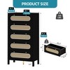 47 Inch Tall Boho Chest of Drawers with Golden Handles And Ajustable Feet Rattan 5 Drawer Dresser Wood Storage - 3 of 4