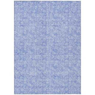 Denim Blue And Ivory Floral Washable Indoor Outdoor Area Rug