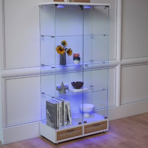KTMBDW Display Cabinet with Glass Doors, 4-Tier Curio Cabinet with 2 Drawers and Lock, Storage Case for Living Room Bedroom - 1 of 4