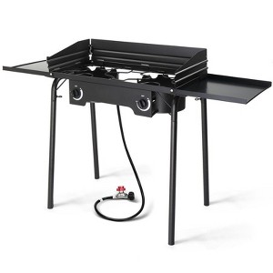 Karl Home 2 Burner High Pressure Propane Outdoor Stove with Windscreen and Shelves - 1 of 4