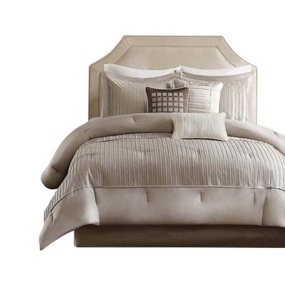 Trinity Taupe 7-Piece Polyester Charmeuse Queen Comforter Set