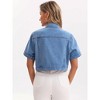 INSPIRE CHIC Women's Short Sleeve Button Up Frayed Washed Denim Jacket - 4 of 4