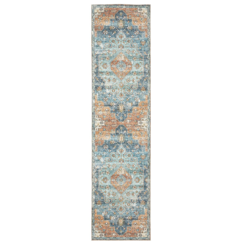 Photos - Area Rug 2'x8' Marcel Bohemian Border Medallion Runner Rug Orange/Blue - Captiv8e D