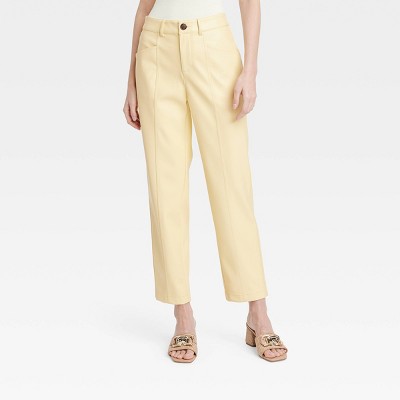 Women's High-rise Faux Leather Ankle Trousers - A New Day™ Yellow 2 : Target