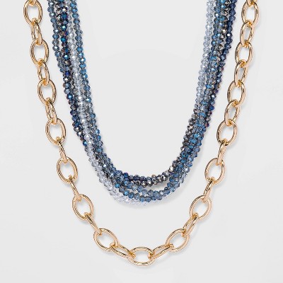 Beaded Large Chain Necklace - A New Day™ Metallic Gray