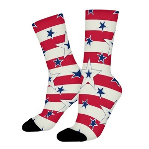 Vintage Red Stripes Blue Stars Women Printed Crew Socks Funny Funky Socks Soft Polyester Novelty Gifts for Artists Men - 1 of 1
