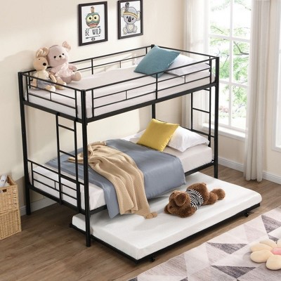 NicBex Twin Over Twin Bunk Bed,Metal Bunk Beds with Ladder and Trundle,Bunk Bed Frame for Adults,Kids,Box Spring Not Required,Black