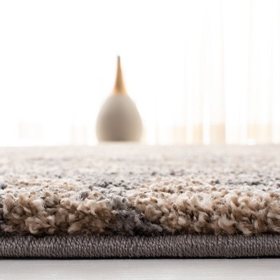 Gray and Beige Square Shag Area Rug